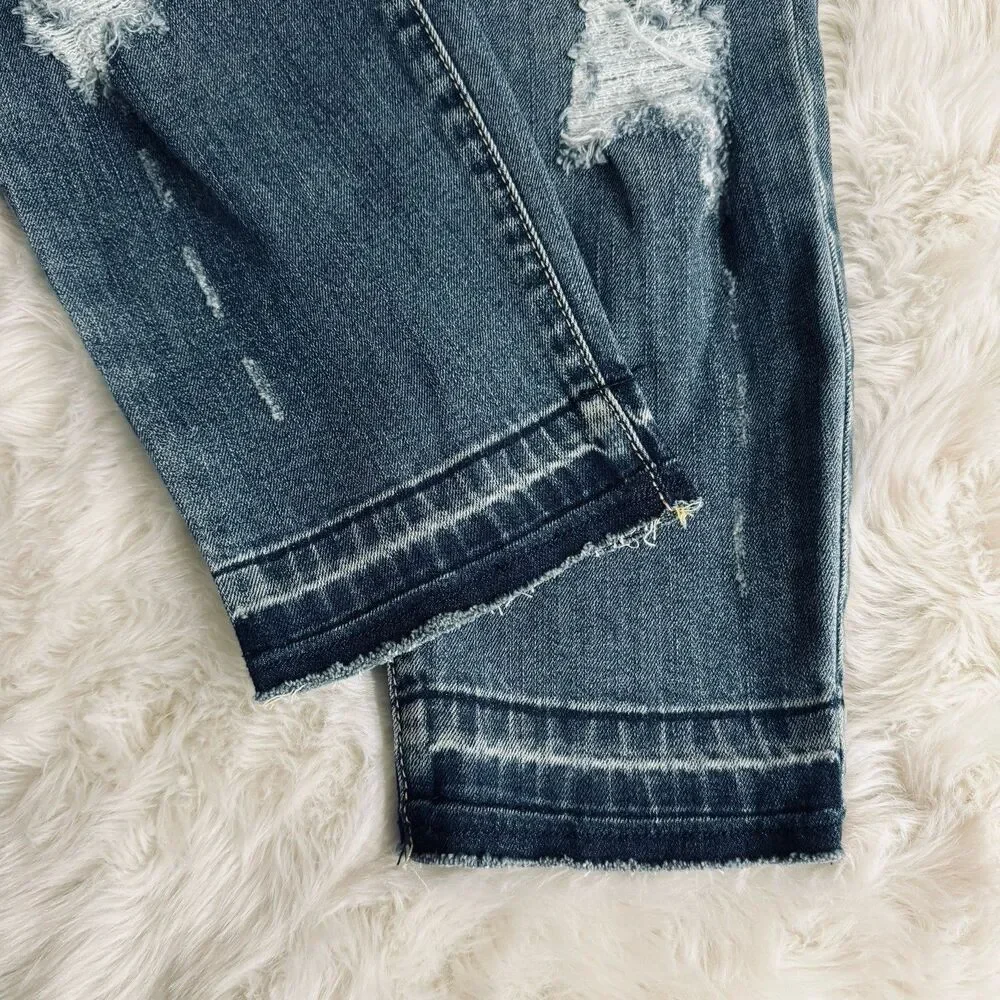 Level 99 Skinny Boyfriend Crop Jeans 28 (31x24) Blue Distressed Stretch Womens